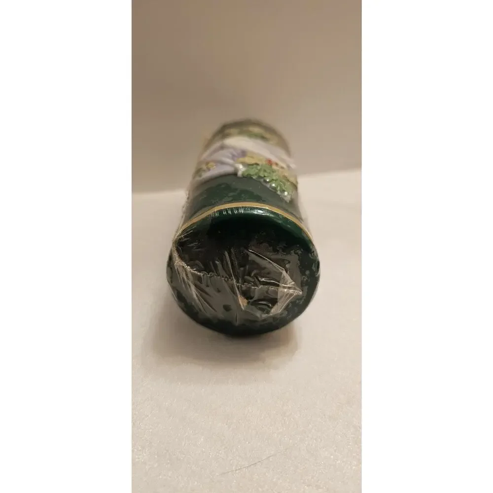 Vintage Christmas Candle Sculpted Green Dove Holly Carved 3D 6” x 2.5